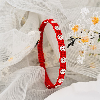 Pure silver lucky coins flat knot braided red rope gifts for best friends and couples