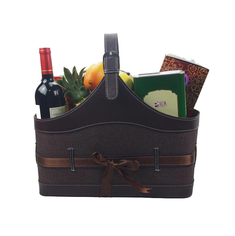 Festive Leather Basket Upscale Carry-on Gift Basket PU New Spring Year Goods Basket Hong Kong Hotel Jerry Christmas Leather Basket Gourmet Food Basket