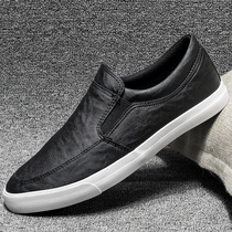 Autumn lazy shoes with one pedal plus velvet soft bottom trend breathable bean shoes Korean leather men's casual board shoes