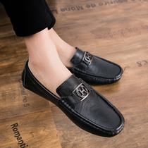 Bean shoes men's 2020 summer new leather trend a pedal lazy shoes breathable Joker driving casual leather shoes