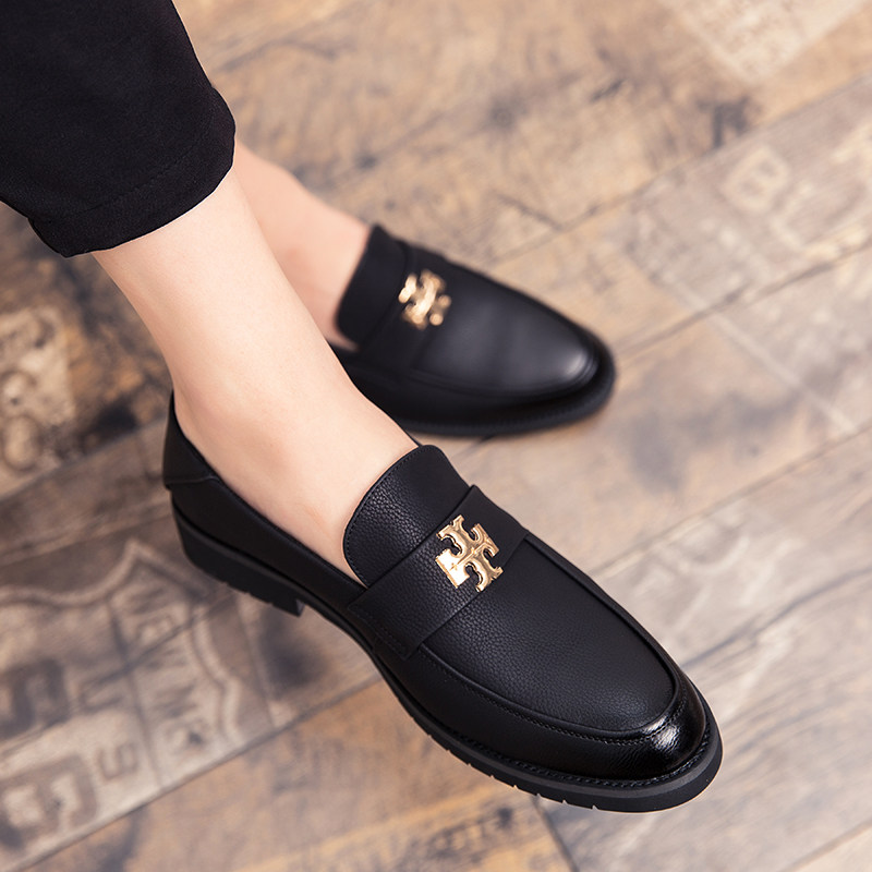 Bean Shoe men's spring Han version trendy Inn Wind leather shoes Business new genuine leather breathable casual 100 hitch shoes