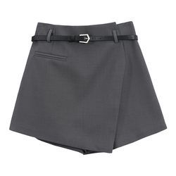 Irregular Skirt Pants for Women, Summer 2025, Fashionable and Elegant, Suit-Style Short Skirt, High-Waisted, Slimming A-Line Skirt, Gray Half Skirt