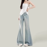 Синие летние джинсы, штаны, штаны-клёш, высокая талия, свободный крой