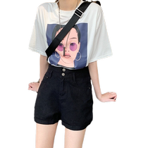 Black jeans for women summer 2022 new ultra-high-waisted shorts slimming trendy ins loose a-line Hyuna hem hot pants