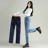 Флисовые ретро прямые свободные джинсы, демисезонные приталенные штаны, подходит для подростков, коллекция 2022, высокая талия, увеличенная толщина