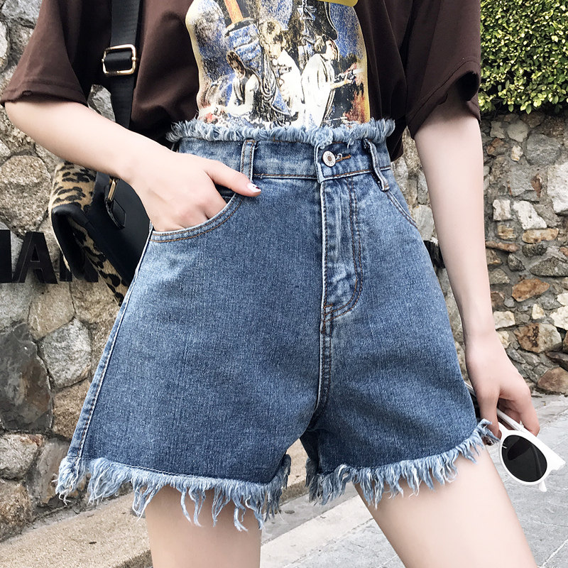 Denim Shorts Woman High Waist 2022 New Summer Display Slim Loose A Character Pants Ultra Short Ins Hot Pants Outside Wearing Broadlegged Korean Version