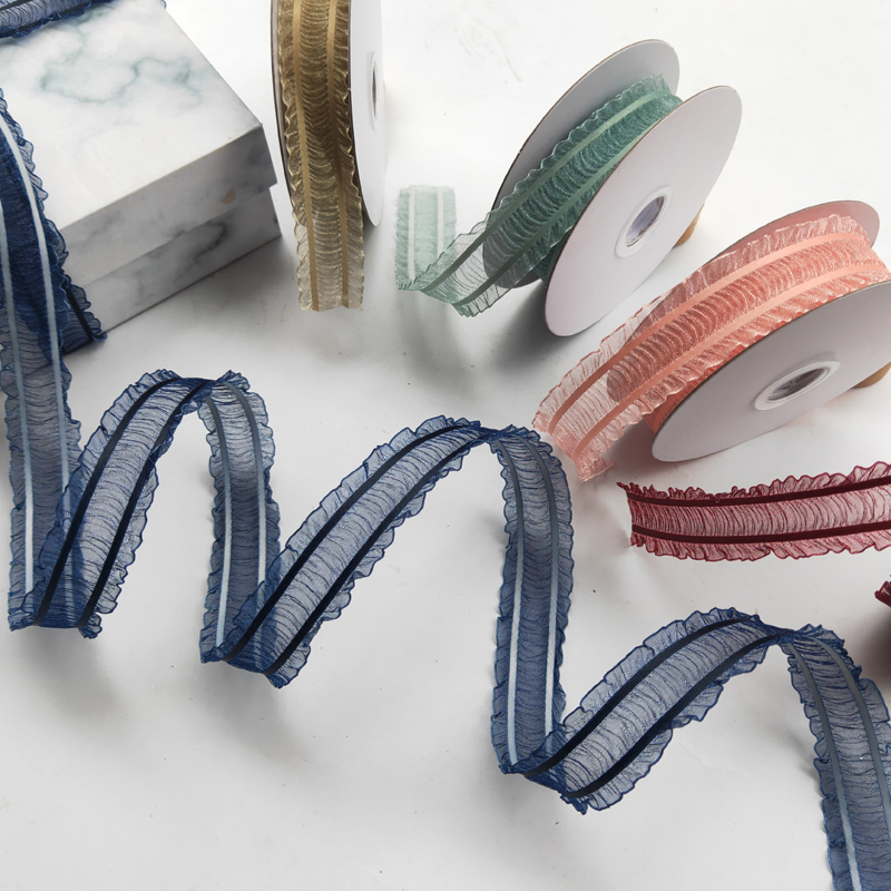 New Korean version Rograin pleated satin ribbon skirt hem yarn with gift box decoration with handmade hair accessories DIY flowers ribbon