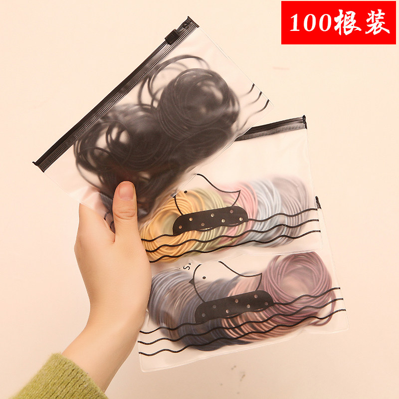 New 100 root black rubber band hair rope hair ring net red ins minimalist high-slingshot hair small leather sleeve head rope woman-Taobao