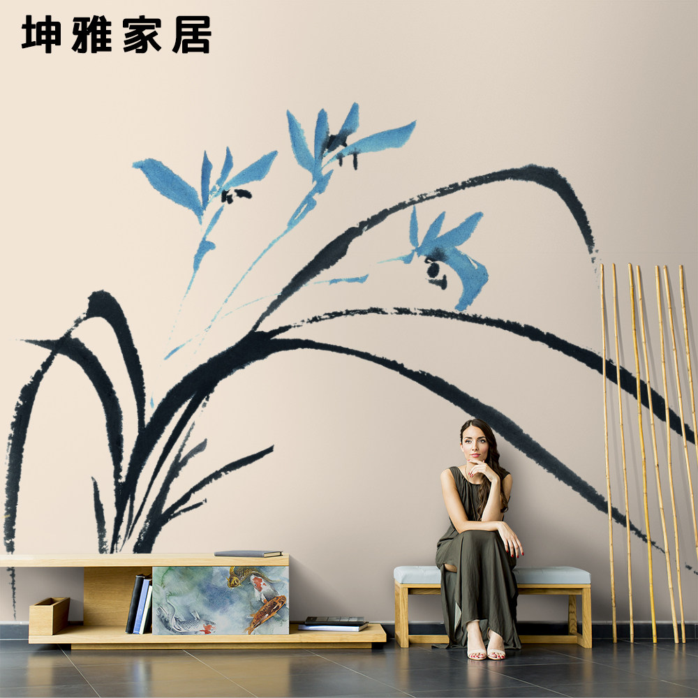 Bamboo and wood fiber integrated wall panel Chinese ink art orchid TV background wall panel living room decorative panel siding