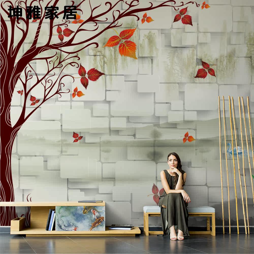 Bamboo wood fiber integrated wall panel Chinese style simple big tree geometric TV background wall panel living room decorative panel wall panel