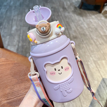 Food Grade 316 stainless steel cup children cute baby kettle children thermos cup with straw water cup large capacity