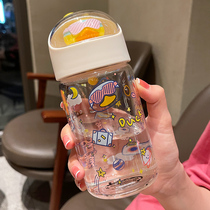 Transparent glass portable high-value Net red water cup female summer students drink water Cup ins Wind cute water bottle