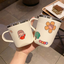 Couple Cup children cute mug with lid stainless steel cup household portable coffee cup creative personality trend