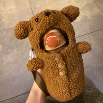 Net Red student water cup simple crossbody with straw thermos cup children kettle portable girl heart Cup female cute