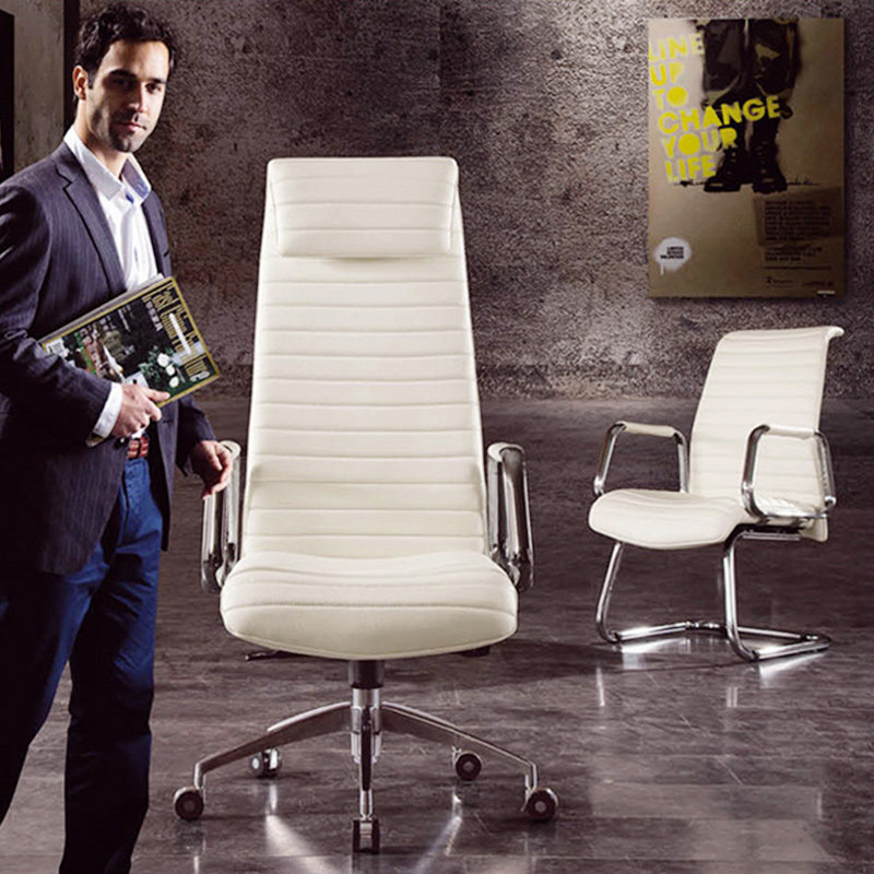 Yadi Poetry Owner Chair Brief Luxury Real Leather Bull Leather Large Class Chair Club Guests Chair Swivel Chair White Office Furniture