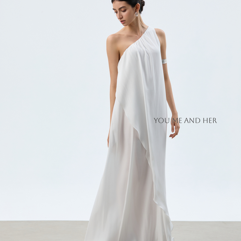 You Me and Her Greek-Style Seaside Resort City Party Off-Shoulder Asymmetrical Elegant Double-Layer Long Dress You Me and Her Greek-Style Seaside Resort City Party Off-Shoulder Asymmetrical Elegant Double-Layer Long Dress