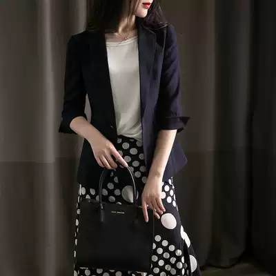 Japanese mobile cotton linen small suit female slim short 2021 summer new seven-sleeved small man blazer