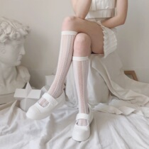 Summer new vintage vertical lace glass silk Crystal tube socks White fairy socks Cassie calf socks Womens socks