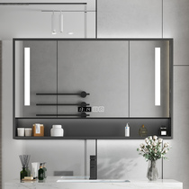 Solid wood smart bathroom mirror cabinet Separate wall-mounted bathroom mirror box Toilet Toilet vanity mirror Mirror with light