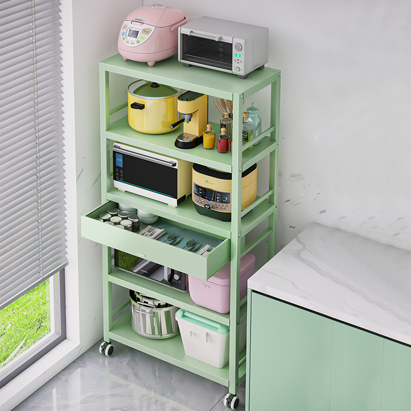 Multi-functional pan frame with drawer kitchen container cabinet with floor shelf multi-layer microwave oven rack