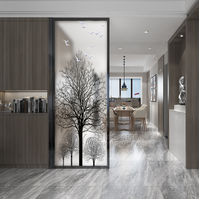 Art Glass Modern Minimalist Living Room Screen Partition Wall Small Family Type Decoration Entrance Door Xuanguan Frosted Hair Tree