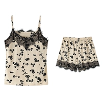 Черный комплект, шорты, в цветочек, короткий рукав