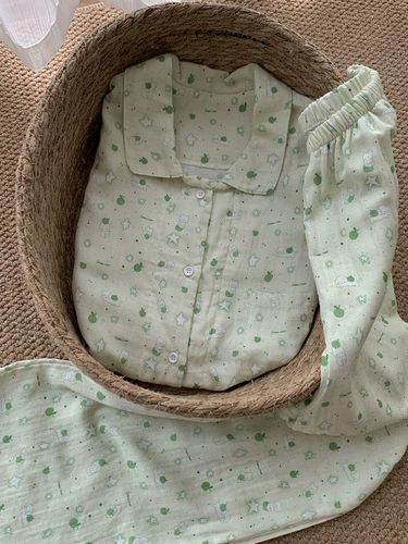 Пижама, милый корейский свежий зеленый летний комплект, короткий рукав, стиль