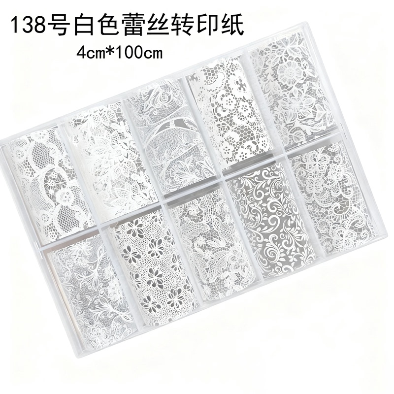 138 Pure White Lace Nail Art Transfer Paper Floral Scroll Pattern Gentle Fairy Style Internet Celebrity Same Style DIY Nail Decoration