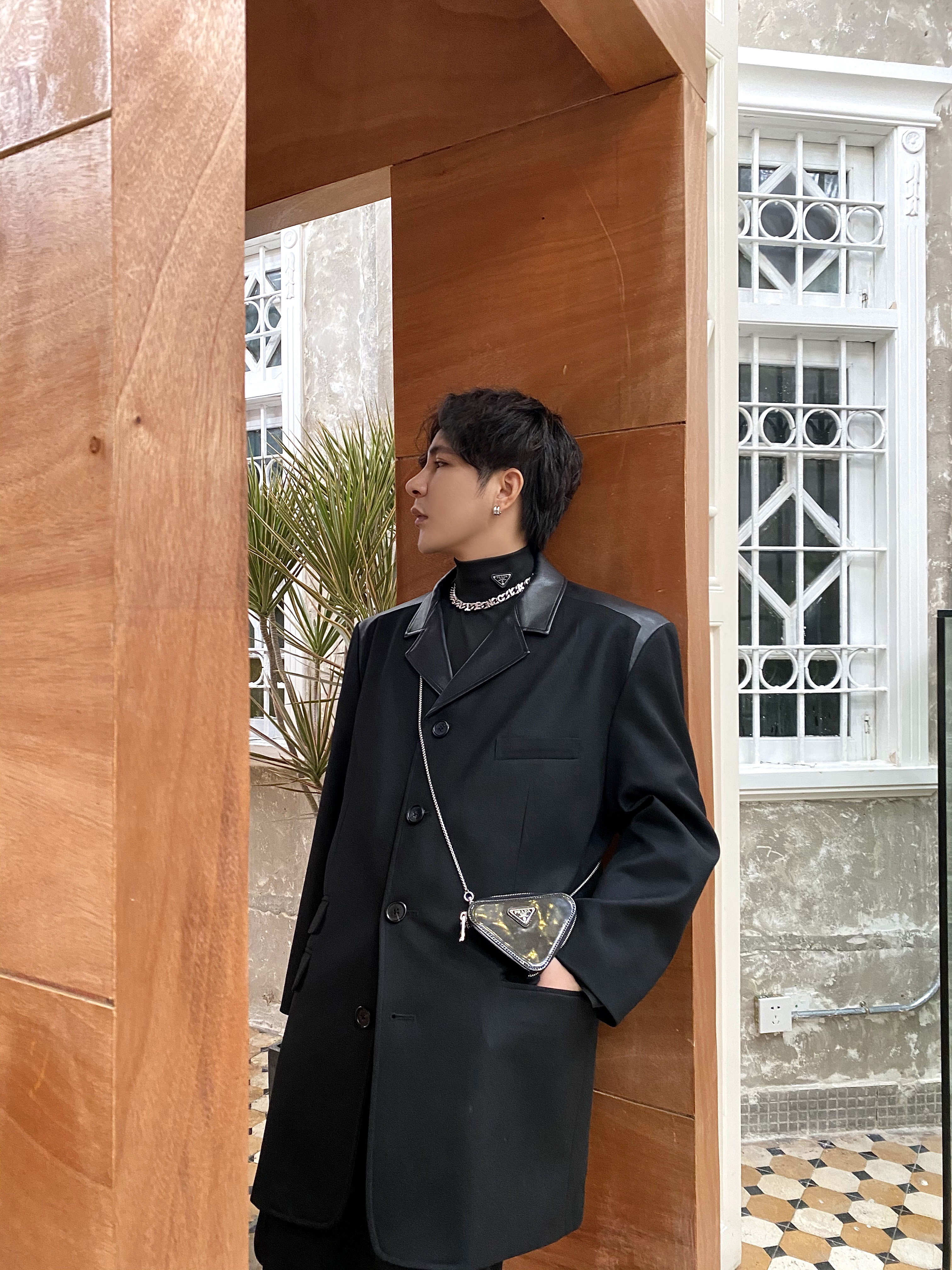 TTT autumn new black suit loose Korean version of the trend high-end design sense fried street leather suit jacket men