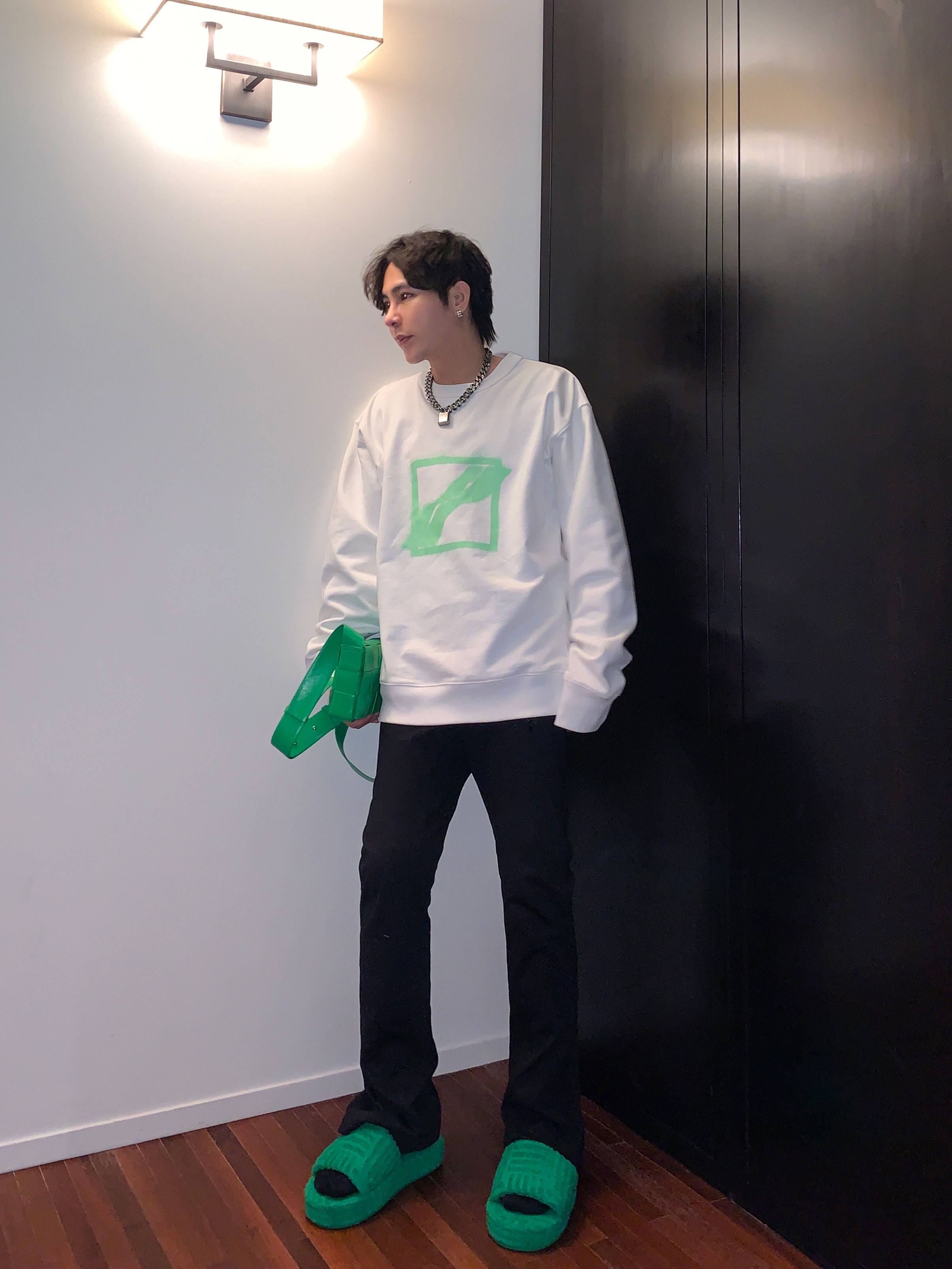 we11done sweater 21 autumn and winter new round neck pullover printed square casual all-match welldone top