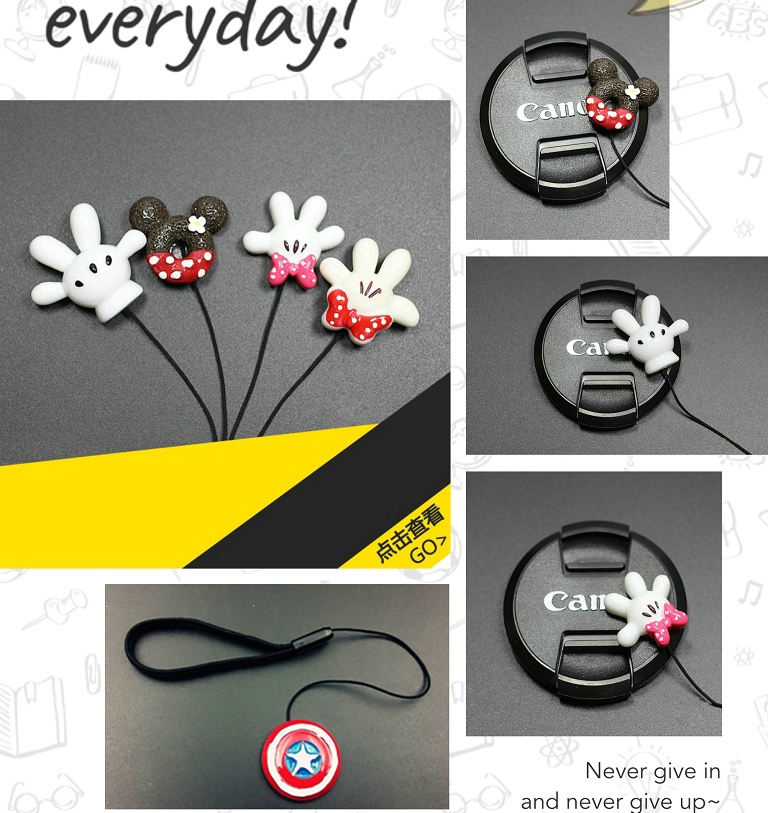 Micro SLR camera cartoon lens cover anti - loss rope cute small red book network red rope protection rope M50 200D general purpose
