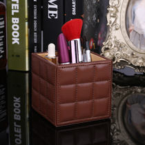 Janeouya creative PU leather office desktop pen holder European simple wood storage box makeup tool box