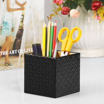 Janeouya riveting point Creative Pen Holder simple leather wooden office desktop debris storage box