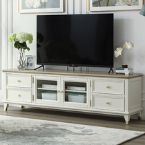 American light luxury TV cabinet coffee table combination solid wood living room floor cabinet small apartment high-end storage audio-visual cabinet white