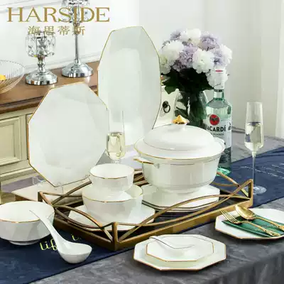 Heisitis Nordic gold border porcelain Western food luxury tableware Jingdezhen European dishes and dishes set high-end