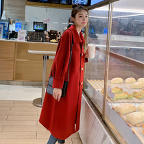 High-end double-sided cashmere coat women long 2021 popular autumn new single-breasted red woolen coat Spring