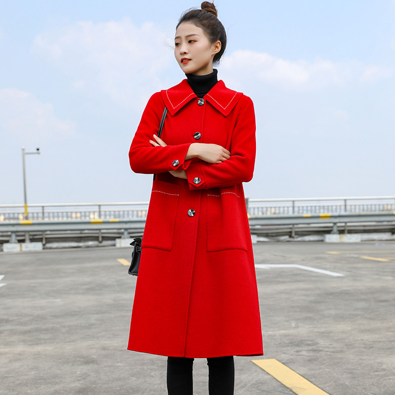 Double-sided cashmere big coat woman medium long version 2021 autumn winter new Korean version high-end Herbenwind Casual Plush Jacket