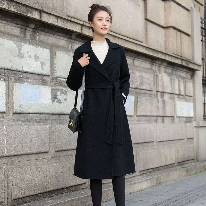 Double face cashmere Grand coat Women's medium long version 2021 New winter popular high-end Hepburn Airy Coats