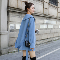 Navy neck double-sided cashmere coat womens short 2021 autumn and winter new high-end small man lace-up woolen jacket