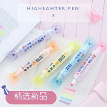 Japanese candy color double head highlighter student marking pen key Mark Hand account graffiti pen 6 color