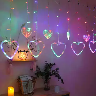 LED love curtain light Net red girl heart room curtain light Decorative light Star light string Colorful light Flashing light string