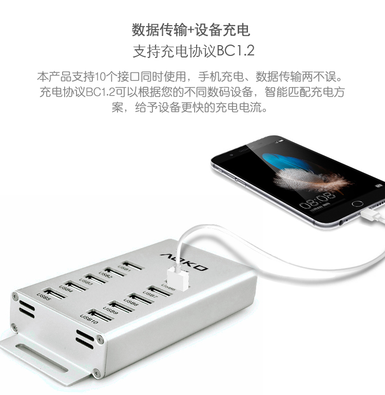 AOKO Okemei Bộ chia nhóm USB2.0 10 cổng điều khiển bộ sạc đa cổng trung tâm máy tính mở rộng trung tâm - USB Aaccessories quạt mini đeo cổ