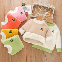 Boys and girls winter plus velvet thick pullover sweater kids mink wool knitted liner student warm clothes