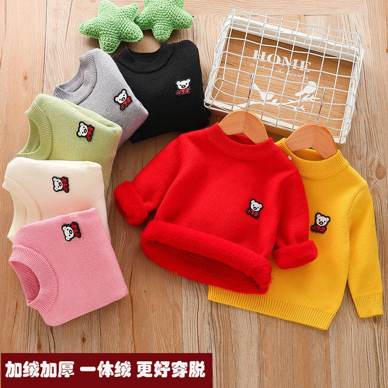 Winter children's clothing children's fleece thickened sweater boys and girls one fleece sweater children's round neck thickened bottoming shirt