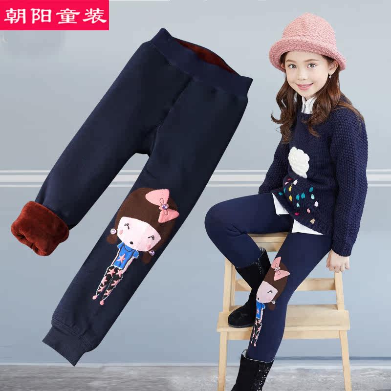 Winter new 8 little girls 9 plus velvet thick inner pants 7 girls 6 boots pants 5 children warm cotton pants 10 years old