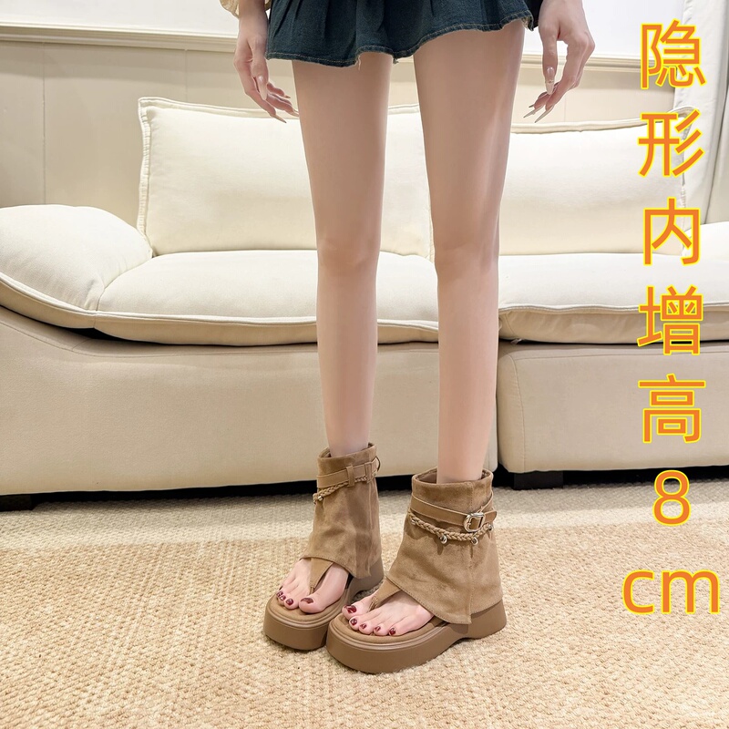 Platform Sandals with 8cm Hidden Heel, Small Size, Summer New Retro Thong Short Roman Sandals