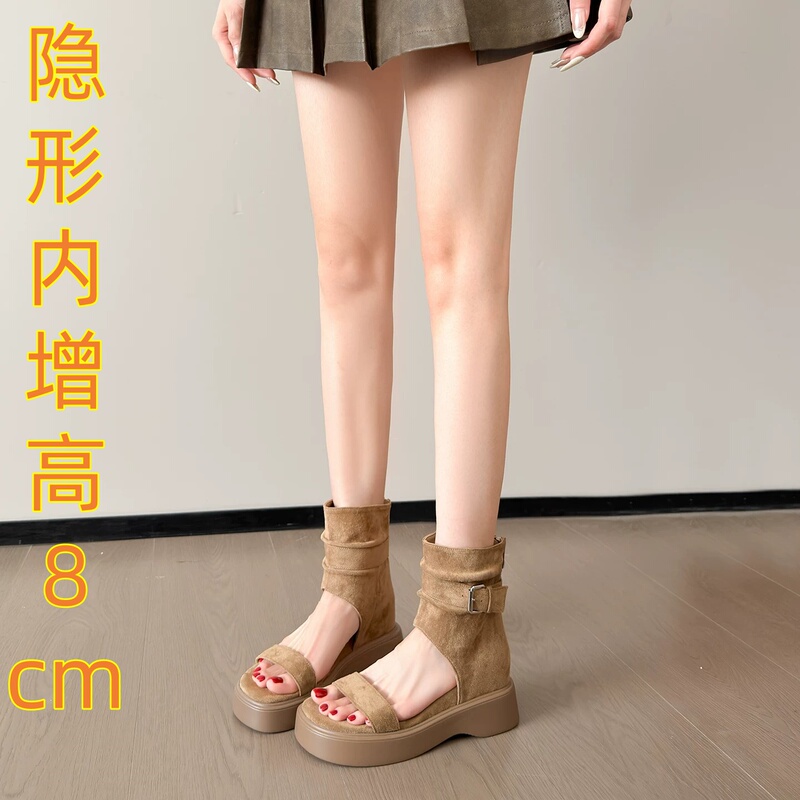 New Summer Style for Petite Individuals, 8cm Height-Increasing Sandals, Melard Style, Thick-Soled, Fashionable Open-Toe Hollow Roman Sandals, Size 33