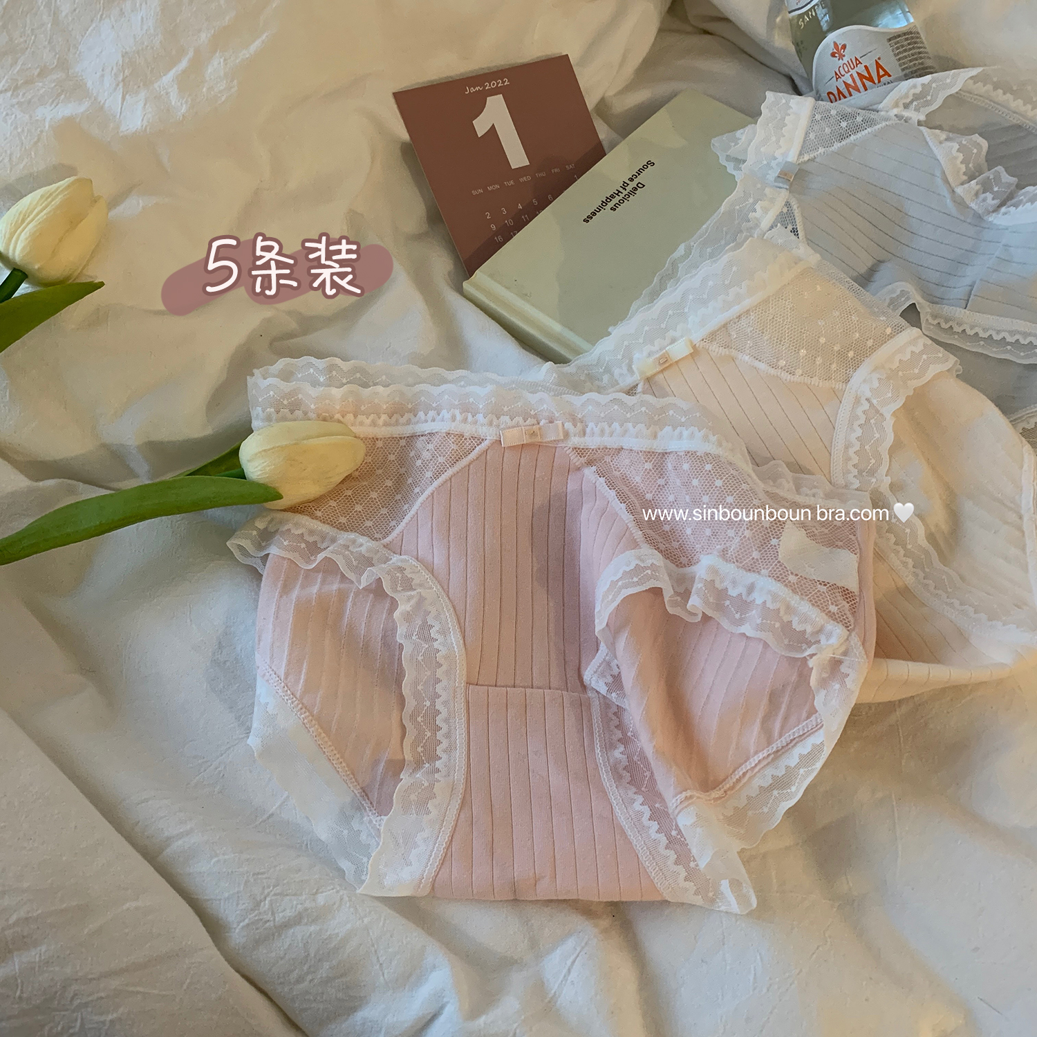 Sweet gang help Bra sweet girl lace panels vertical pattern panties women's comfortable breathable mid-rise cotton crotch briefs