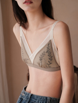 Xin help Bra French simple elegant leaf printing thin mesh underwear comfortable no steel ring Bra female