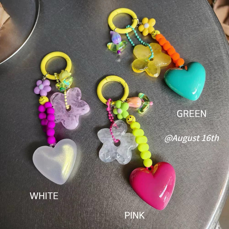 Korean Dongdaemun Baket Bowknot Flower Beaded Heart Phone Chain Bag Pendant Keychain AirPods Holder